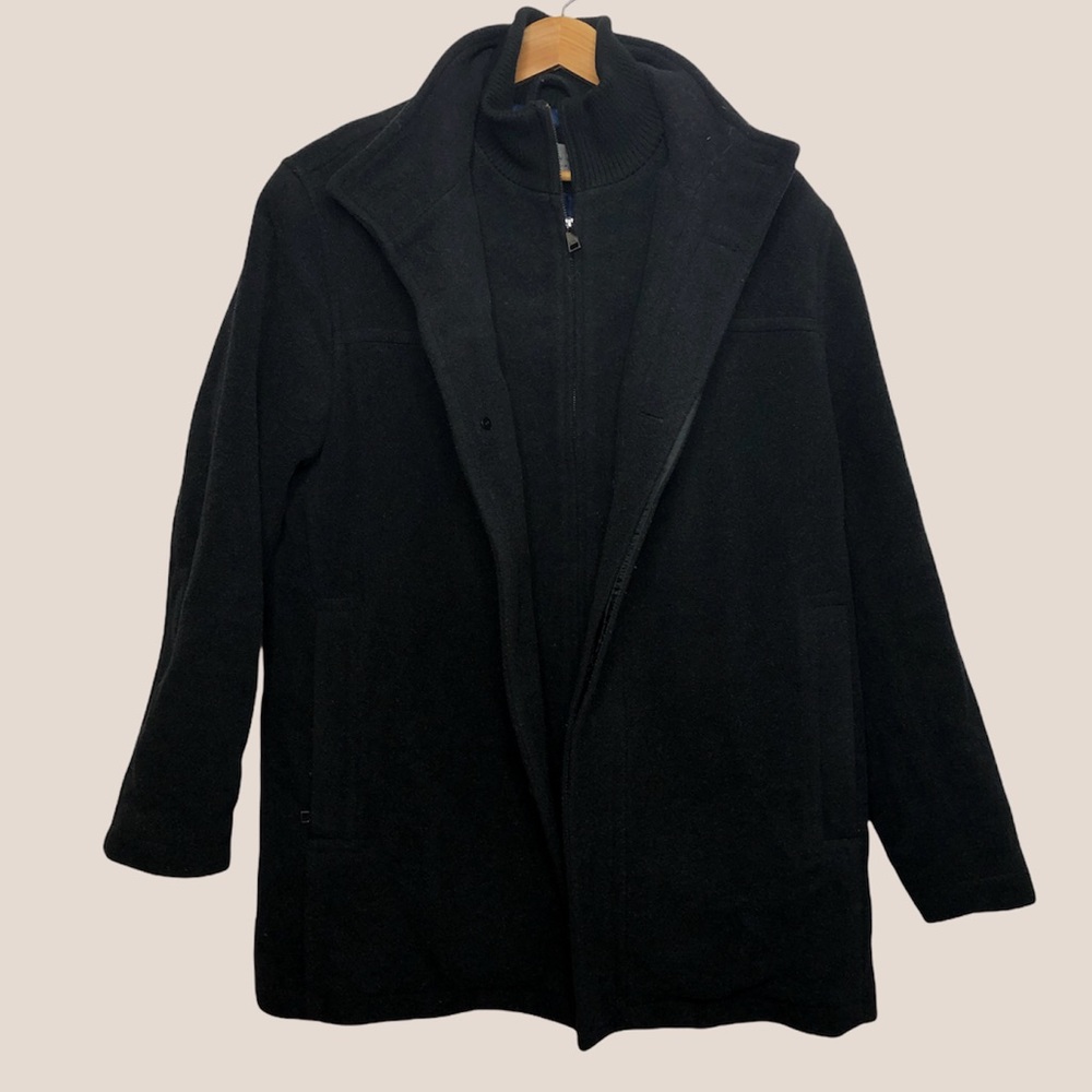 Marc New York Andrew Mark Mens Black Wool Blend Zip Up Heavy Coat Size Medium